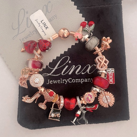 Linx Rose Gold Bracelet with Rose Gold Red and BlackThemed Charms